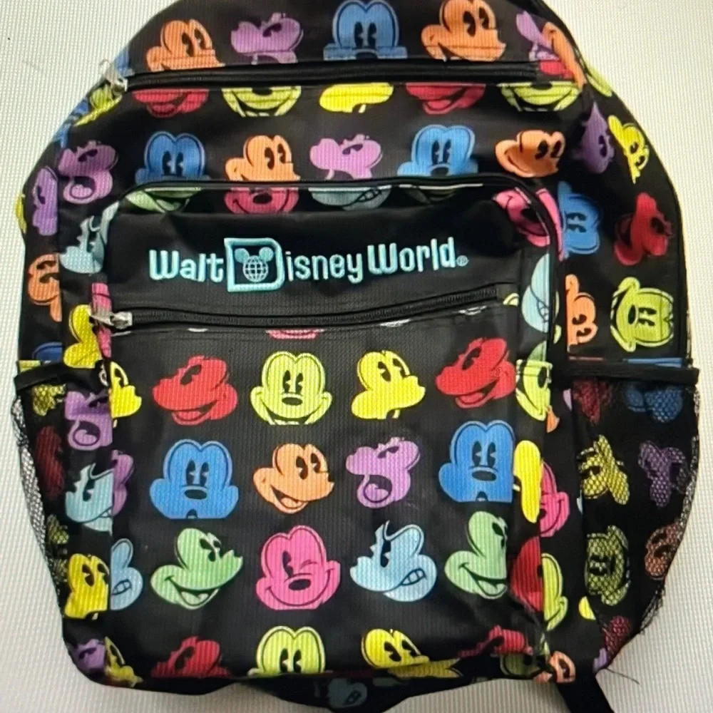 Walt Disney World Parks Lots Zip Of Pockets Mickey Mouse Backpack Full Size